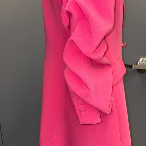 cinq a sept Vibrant Hot Pink Double-Breasted Blazer size 6 ruched sleeves - Picture 4 of 12